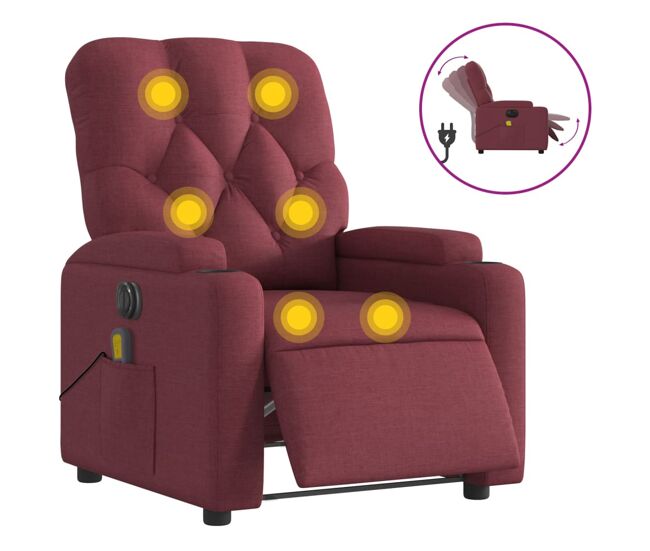 Sillón de masaje reclinable - sillón relax eléctrico tela rojo tinto