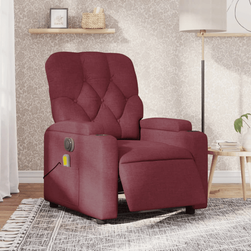 Poltrona reclinável de massagens - Poltrona relax elétrica tecido vermelho tinto