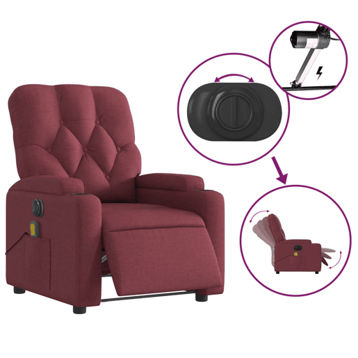 Poltrona reclinável de massagens - Poltrona relax elétrica tecido vermelho tinto