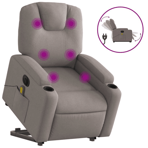 Poltrona elétrica elevatória massagens - Poltrona relax tecido cinza-acastanhado