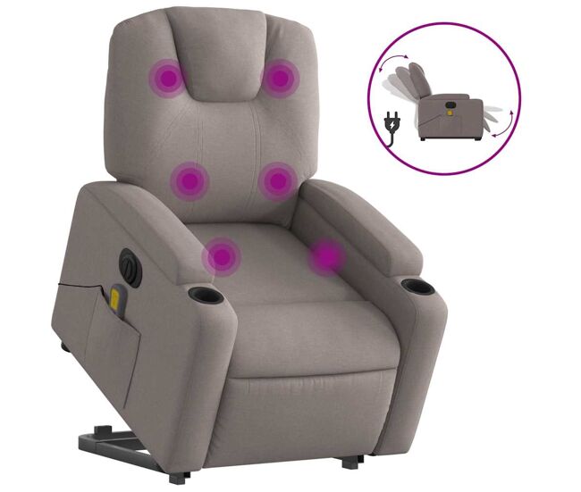 Sillón de masaje eléctrico reclinable - sillón relax elevable tela taupé
