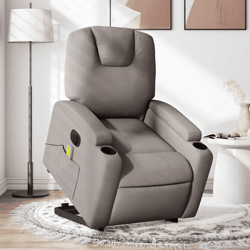 Poltrona elétrica elevatória massagens - Poltrona relax tecido cinza-acastanhado