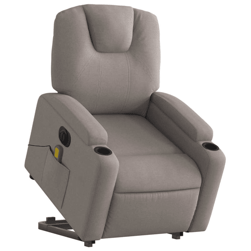 Poltrona elétrica elevatória massagens - Poltrona relax tecido cinza-acastanhado