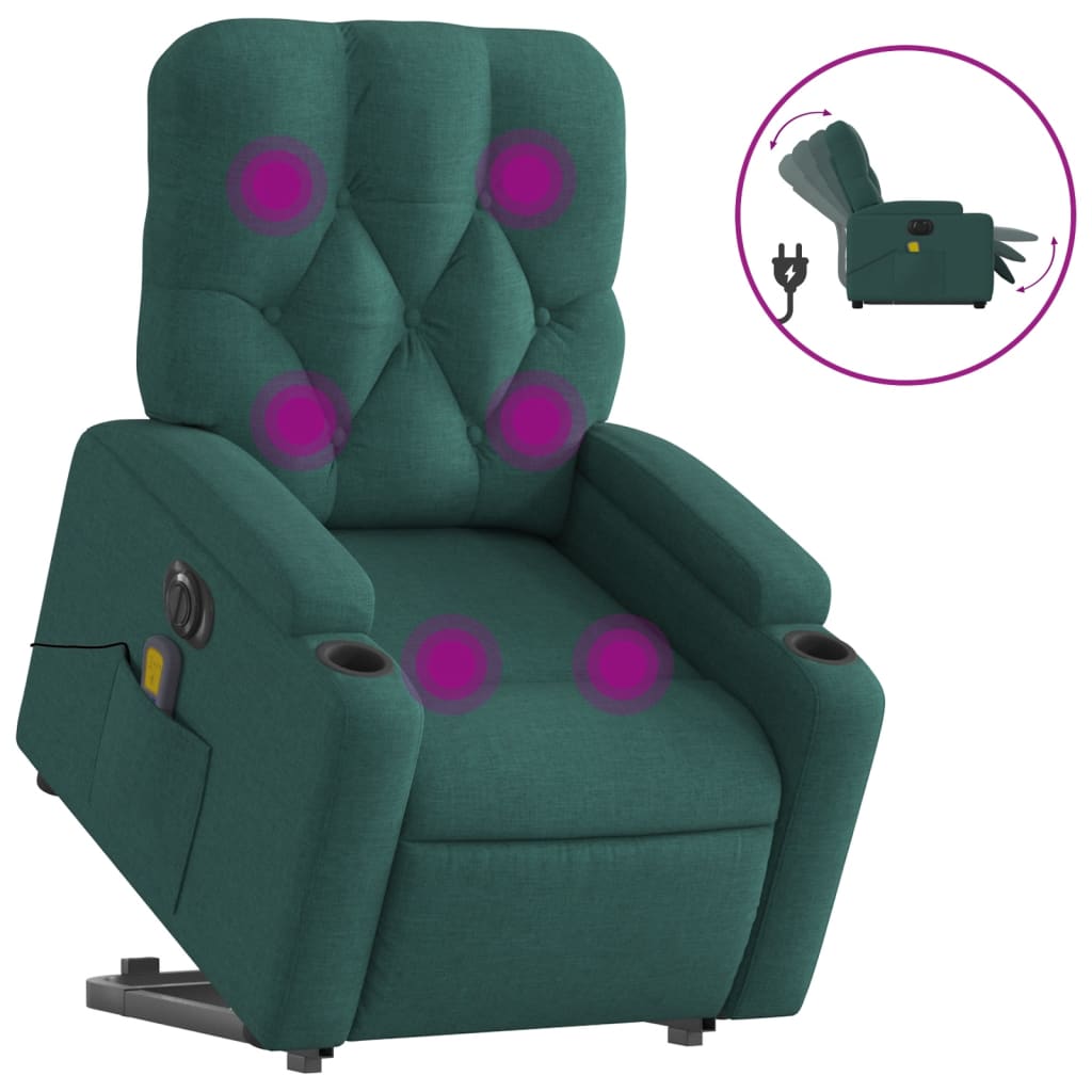 Sillón masaje eléctrico reclinable - sillón relax elevable tela verde oscuro
