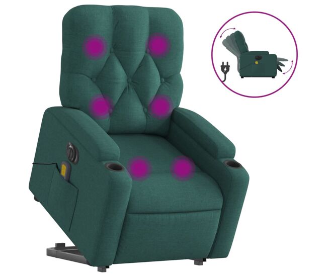 Sillón masaje eléctrico reclinable - sillón relax elevable tela verde oscuro