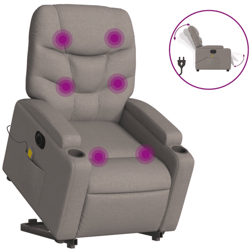 Poltrona elétrica elevatória massagens - Poltrona relax tecido cinza-acastanhado