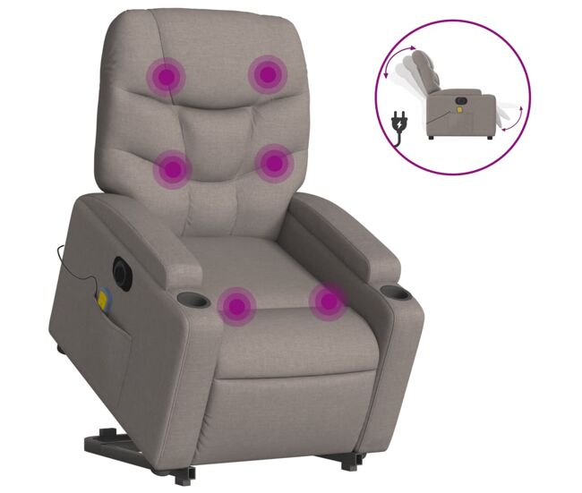 Sillón de masaje eléctrico reclinable - sillón relax elevable tela taupé