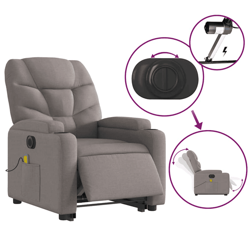 Poltrona elétrica elevatória massagens - Poltrona relax tecido cinza-acastanhado
