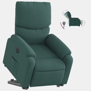 Poltrona reclinável elevatória elétrica tecido verde-escuro
