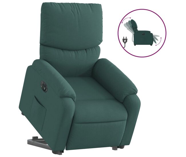 Sillón eléctrico reclinable elevable - sillón relax de tela verde oscuro