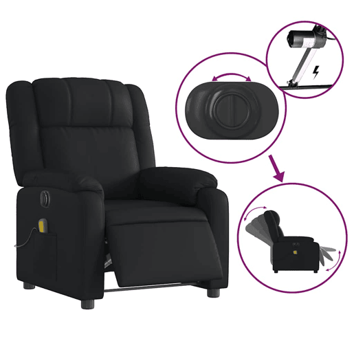 Poltrona massagens reclinável - Poltrona relax elétrica couro artificial preto