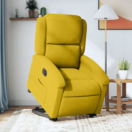Poltrona reclinável - Poltrona relax elétrica veludo amarelo