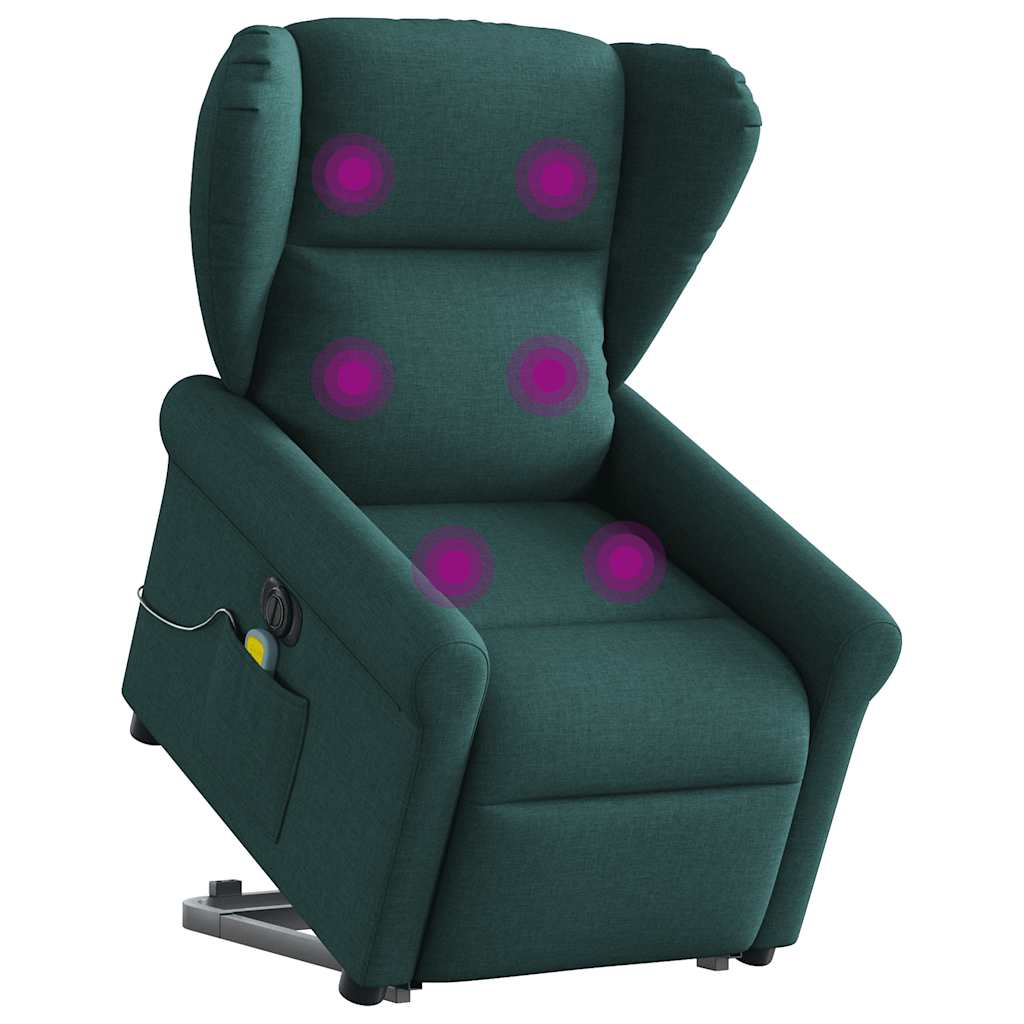 Sillón masaje eléctrico reclinable - sillón relax elevable tela verde oscuro