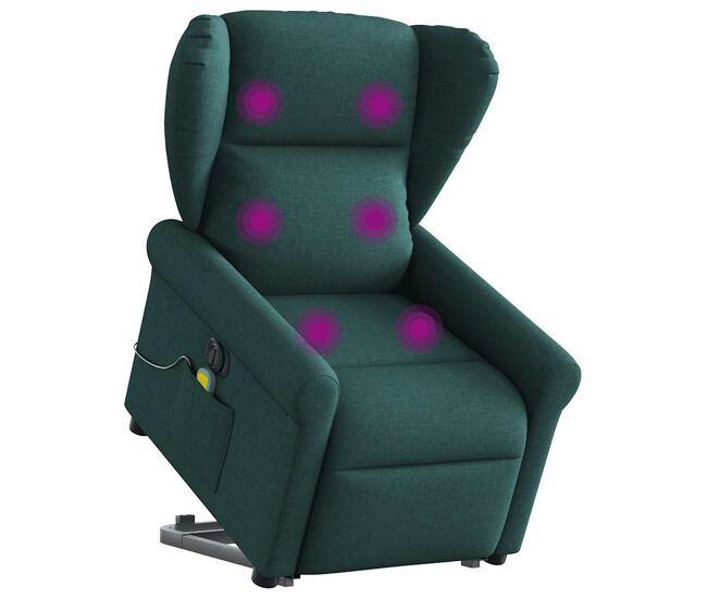 Sillón masaje eléctrico reclinable - sillón relax elevable tela verde oscuro