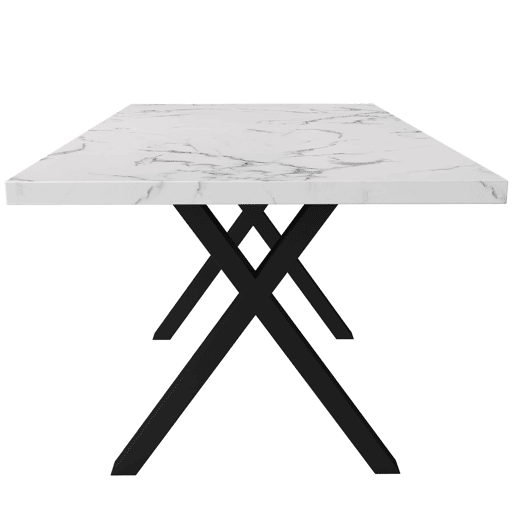 Mesa de jantar 140x80x76 cm - design moderno com pernas cruzadas - mármore preto e branco Mesa de jantar 140x80x76 cm - design moderno com pernas cruzadas - mármore preto e branco
