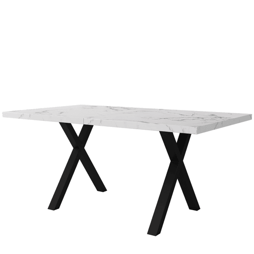 Mesa de jantar 140x80x76 cm - design moderno com pernas cruzadas - mármore preto e branco Mesa de jantar 140x80x76 cm - design moderno com pernas cruzadas - mármore preto e branco