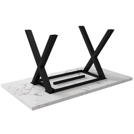 Mesa de jantar 140x80x76 cm - design moderno com pernas cruzadas - mármore preto e branco Mesa de jantar 140x80x76 cm - design moderno com pernas cruzadas - mármore preto e branco
