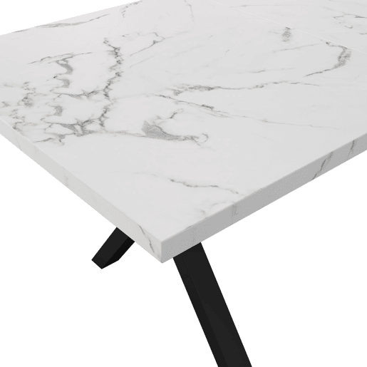 Mesa de jantar 140x80x76 cm - design moderno com pernas cruzadas - mármore preto e branco Mesa de jantar 140x80x76 cm - design moderno com pernas cruzadas - mármore preto e branco