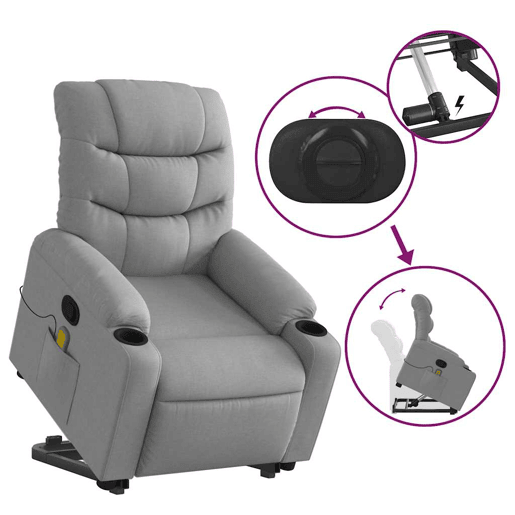 Poltrona reclinável massagens - Poltrona relax tecido cinzento-claro