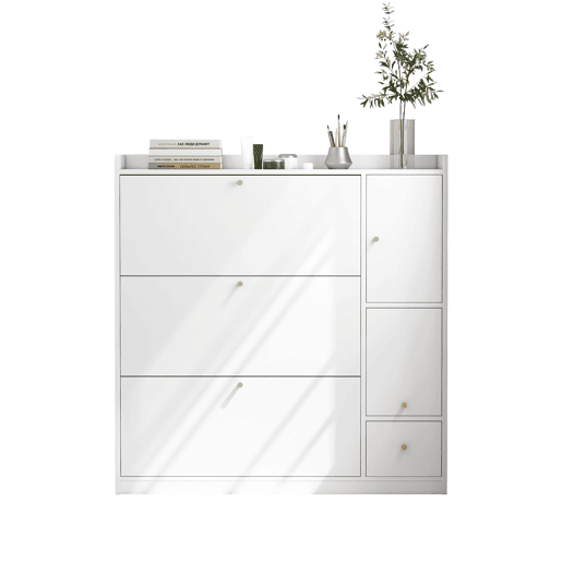 Sapateira inclinável 119x24x122 cm - 3 compartimentos, banco rebatível, branco