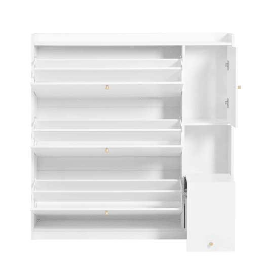 Sapateira inclinável 119x24x122 cm - 3 compartimentos, banco rebatível, branco