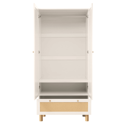 Armário roupeiro 180x85x52 cm - 2 portas, gaveta grande, prateleiras ajustáveis, rattan - Branco Armário roupeiro 180x85x52 cm - 2 portas, gaveta grande, prateleiras ajustáveis, rattan - Branco