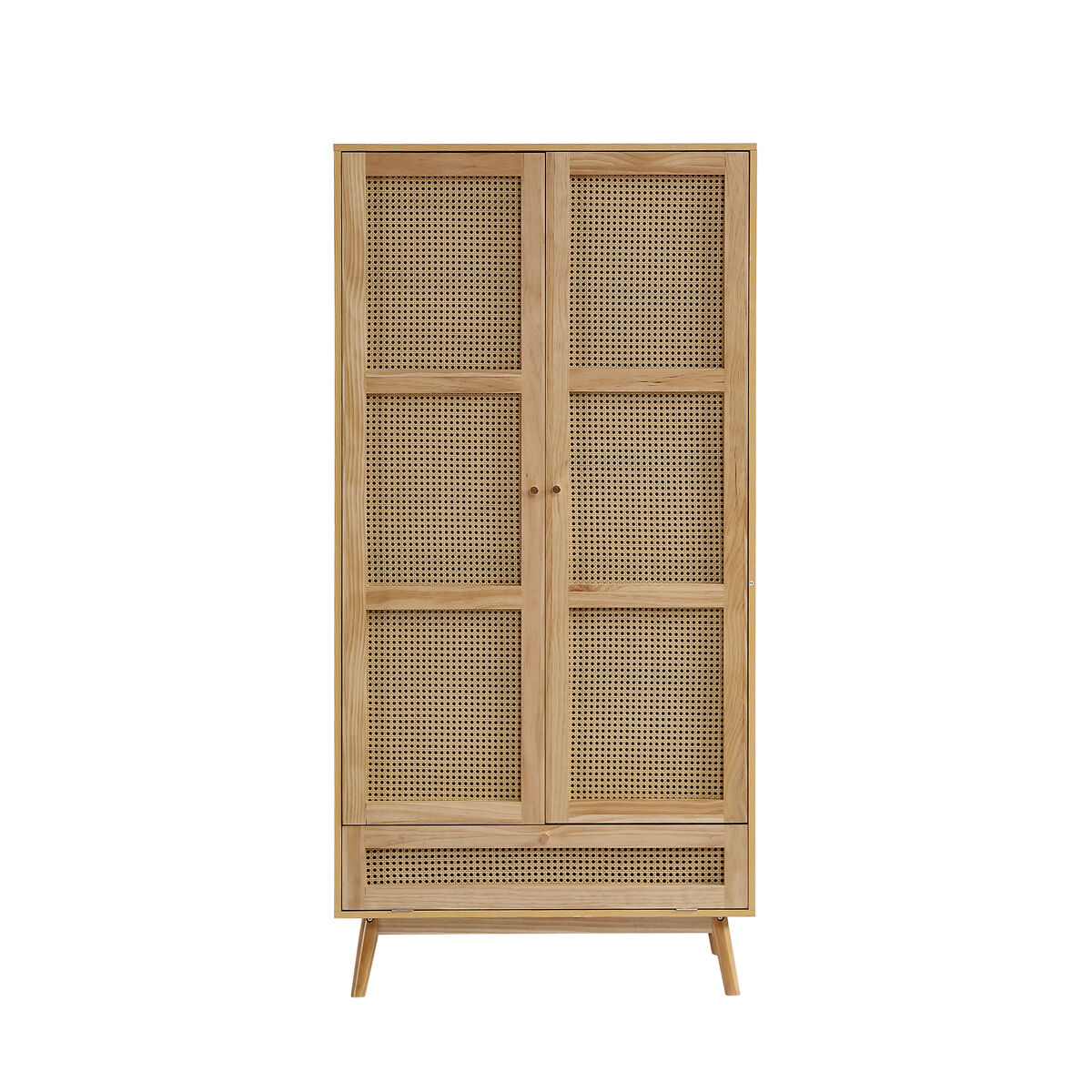 Armario con barra 2 puertas - con tapa abatible inferior, diseño de mimbre - color natural