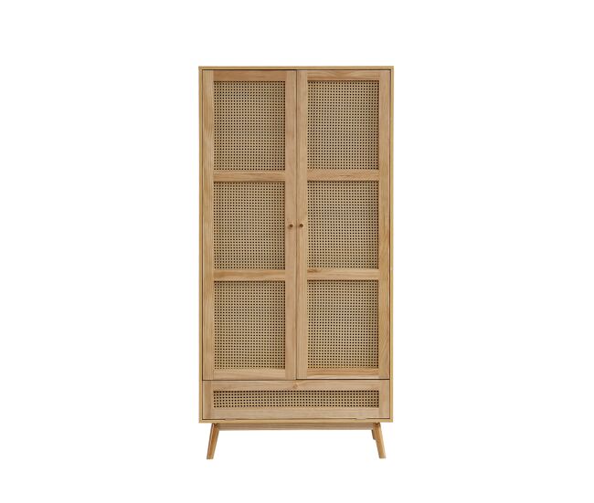 Armario con barra 2 puertas - con tapa abatible inferior, diseño de mimbre - color natural