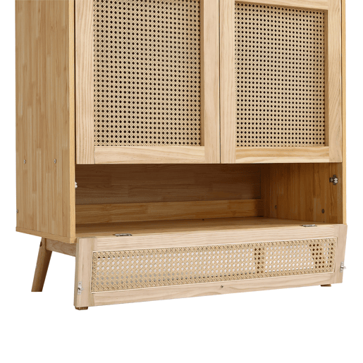 Armário com barra e 2 portas - Com tampa inferior rebatível, design em vime - Cor natural
