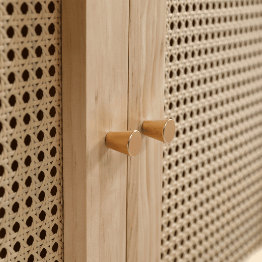 Armário com barra e 2 portas - Com tampa inferior rebatível, design em vime - Cor natural