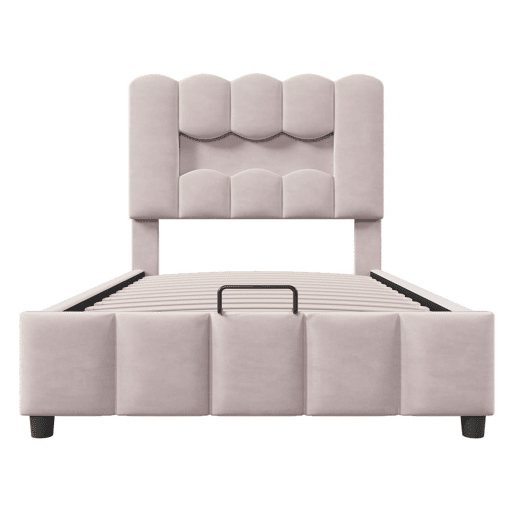 Cama estofada 90x200 cm - Sem colchão, LED, hidráulica, cabeceira ajustável, Veludo, Rosa