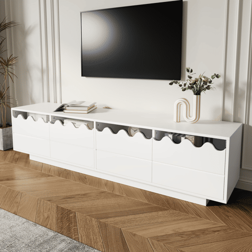 Móvel de TV 170x40 cm - 4 portas com design ondulado - Moderno - Bege