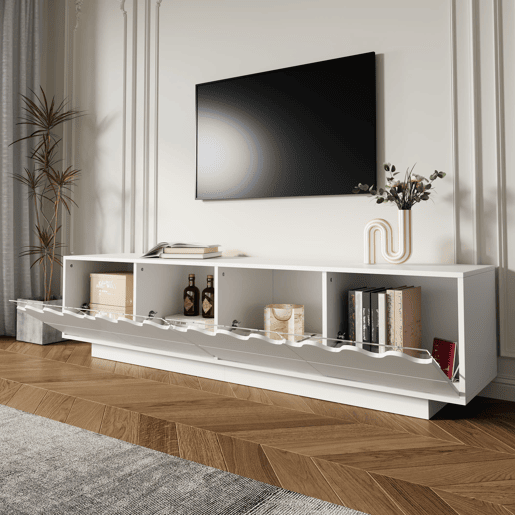 Móvel de TV 170x40 cm - 4 portas com design ondulado - Moderno - Bege