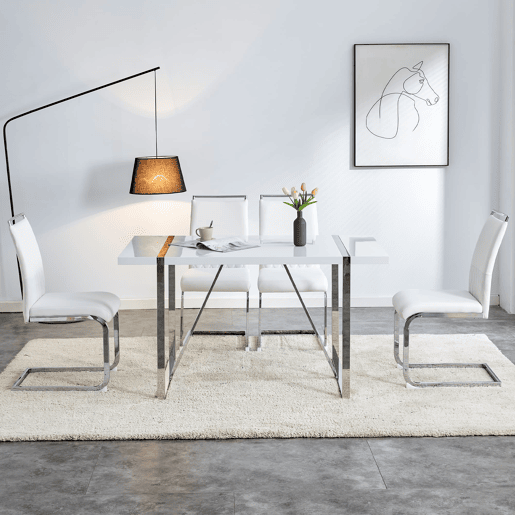 Cadeira de jantar moderna 2 unidades - encosto alto acolchoado, PU e linho - Branco