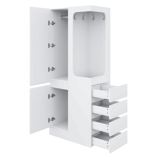 Armário 70x40x170 cm - com gavetas e compartimentos, área aberta para roupas, 1 porta - Branco Armário 70x40x170 cm - com gavetas e compartimentos, área aberta para roupas, 1 porta - Branco