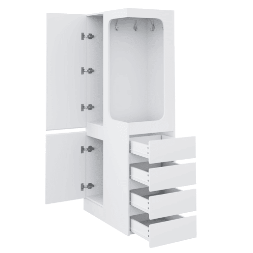 Armário 70x40x170 cm - com gavetas e compartimentos, área aberta para roupas, 1 porta - Branco Armário 70x40x170 cm - com gavetas e compartimentos, área aberta para roupas, 1 porta - Branco