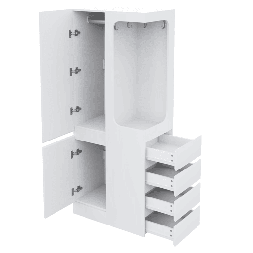 Armário 70x40x170 cm - com gavetas e compartimentos, área aberta para roupas, 1 porta - Branco Armário 70x40x170 cm - com gavetas e compartimentos, área aberta para roupas, 1 porta - Branco