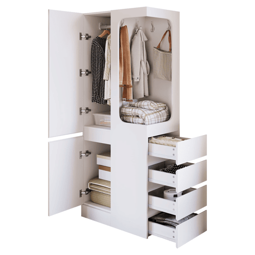 Armário 70x40x170 cm - com gavetas e compartimentos, área aberta para roupas, 1 porta - Branco Armário 70x40x170 cm - com gavetas e compartimentos, área aberta para roupas, 1 porta - Branco