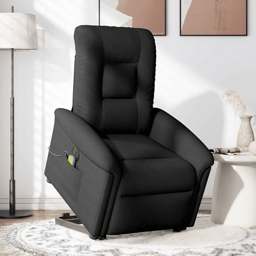 Poltrona elétrica elevatória massagens - Poltrona relax tecido preto Poltrona elétrica elevatória massagens - Poltrona relax tecido preto