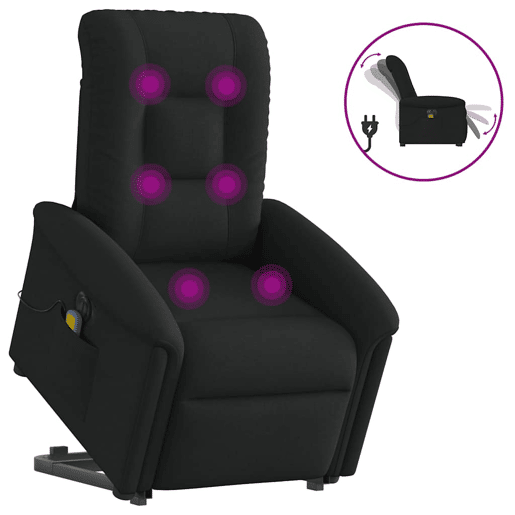 Poltrona elétrica elevatória massagens - Poltrona relax tecido preto Poltrona elétrica elevatória massagens - Poltrona relax tecido preto