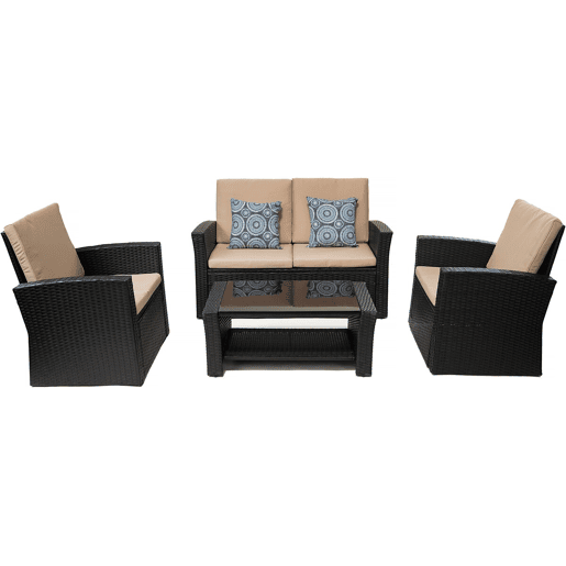Conjunto de Lounge Externo Ilana em Vime - 4 Peças - Preto