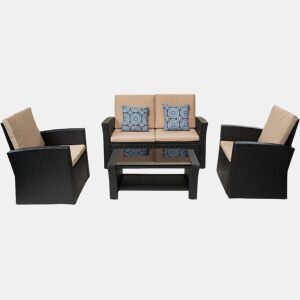 Conjunto de Lounge Externo Ilana em Vime - 4 Peças - Preto