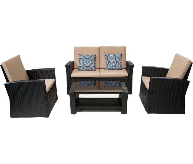 Juego de muebles de jardín "ilana" - 4 piezas - mimbre - negro