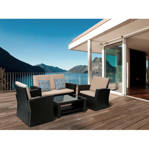 Conjunto de Lounge Externo Ilana em Vime - 4 Peças - Preto