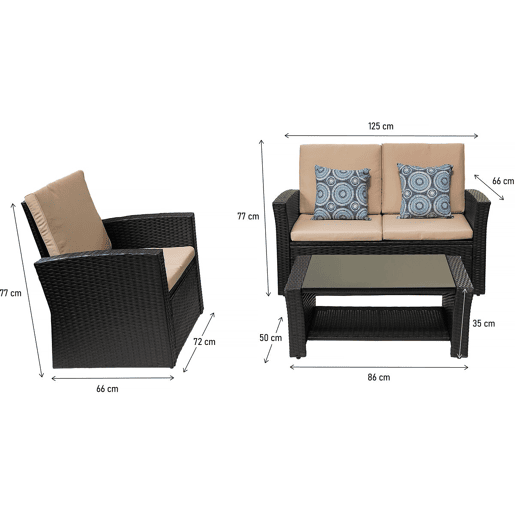 Conjunto de Lounge Externo Ilana em Vime - 4 Peças - Preto