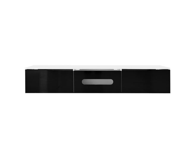 Mueble tv 180 cm - superficie de alto brillo, con iluminación led de 16 colores, apto para montar en la pared - negro y blanco