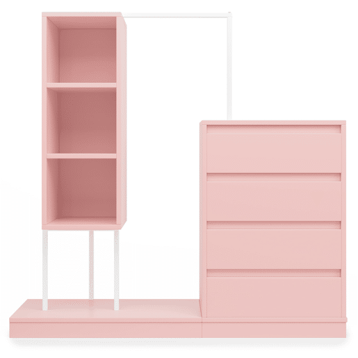 Armário com gavetas 140x40x135 cm - Com barra para roupa, estilo aparador - Rosa
