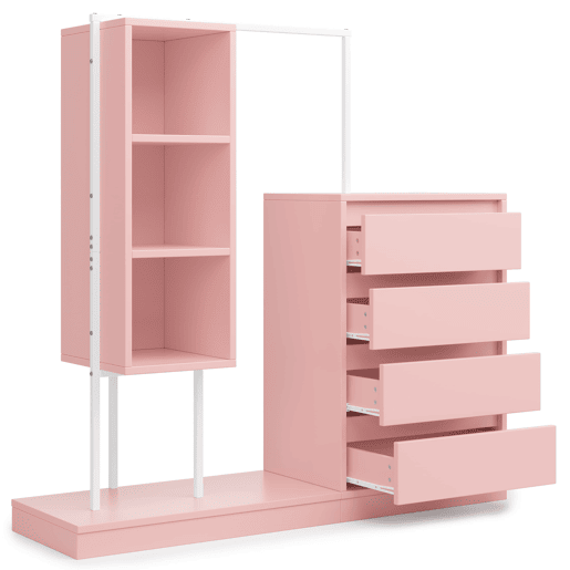 Armário com gavetas 140x40x135 cm - Com barra para roupa, estilo aparador - Rosa