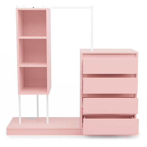 Armário com gavetas 140x40x135 cm - Com barra para roupa, estilo aparador - Rosa