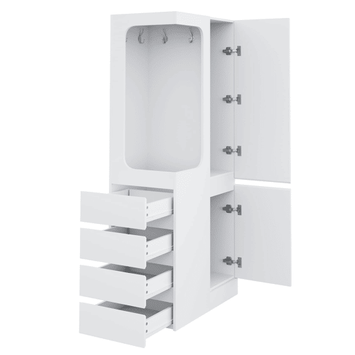 Armário 70x40x170 cm - 1 porta, gavetas e prateleiras, zona aberta para roupa - Branco Armário 70x40x170 cm - 1 porta, gavetas e prateleiras, zona aberta para roupa - Branco